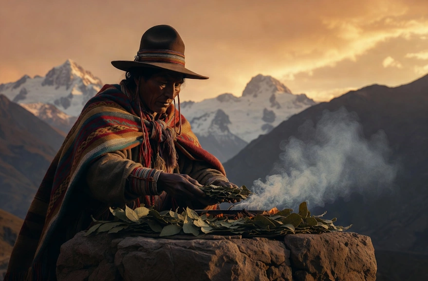 Woman making a coca leaf ritual on a stone | Belcheri Travel