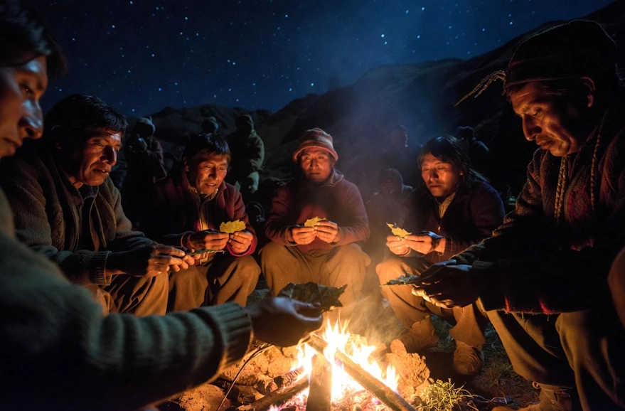 Group of peaople making a coca ritual | Belcheri Travel